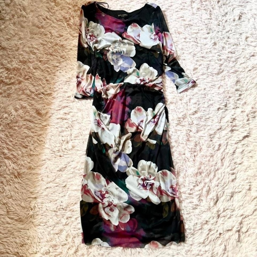 Watercolor Artistic Floral Whimsical Mesh Dress Womens 8 Feminine Romantic Soft